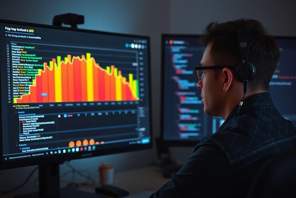 Developer reviewing page speed waterfall charts on a monitor